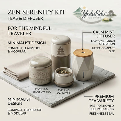 YsdnSdv™ Zen Serenity Kit – Premium Herbal Tea Variety & Compact Calm Mist Diffuser, Minimalist Leakproof Travel Tea Set, Mindful Relaxation Gift for Home, Office, Yoga, Meditation & Travel