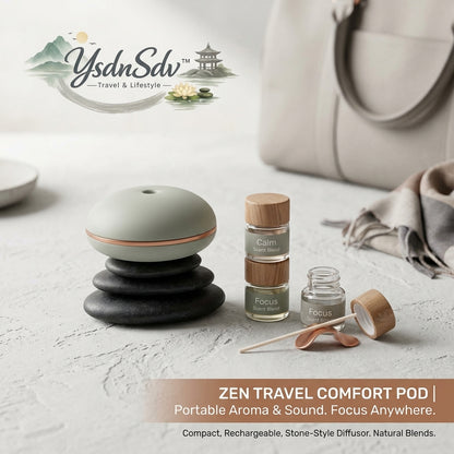 YsdnSdv™ Zen Travel Comfort Pod – Portable Aroma Diffuser & Soothing Sound Machine, Rechargeable Stone-Style Essential Oil Diffuser for Travel, Office, Meditation, Yoga, Bedroom & Focus Time